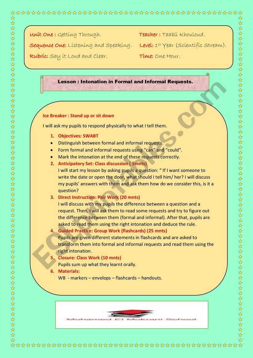 Intonation in requests lesson plan