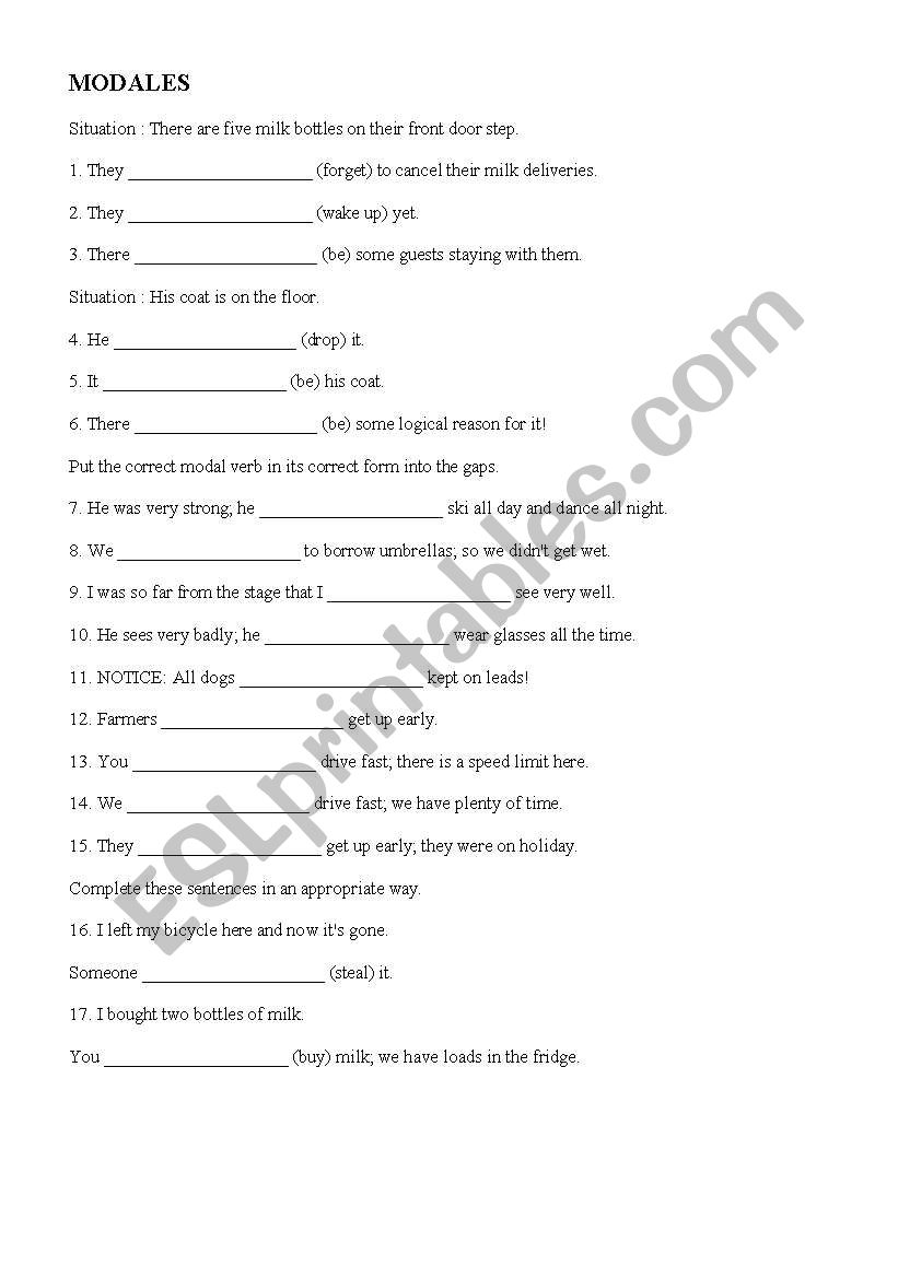 MODALS worksheet