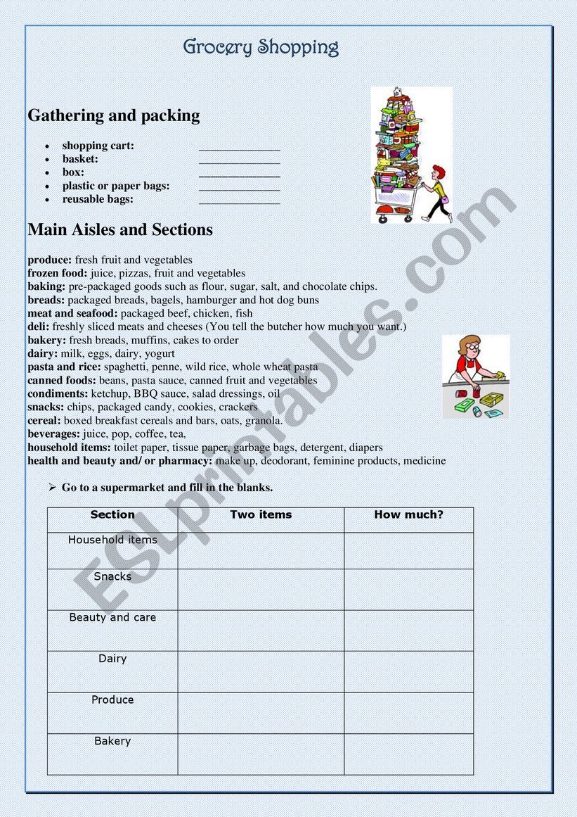 Grocery Shopping Project worksheet