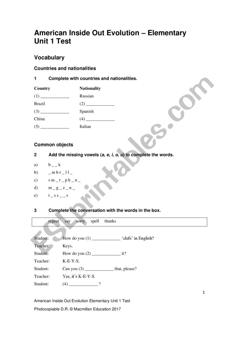 AIO test worksheet