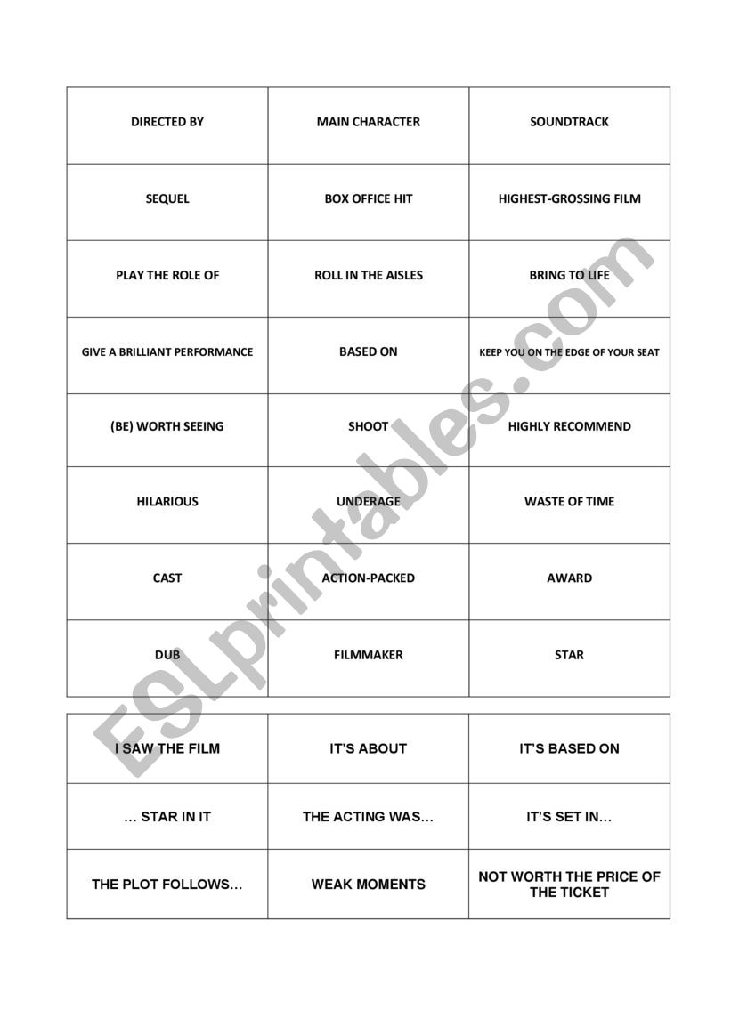 Movies_ flashcards worksheet