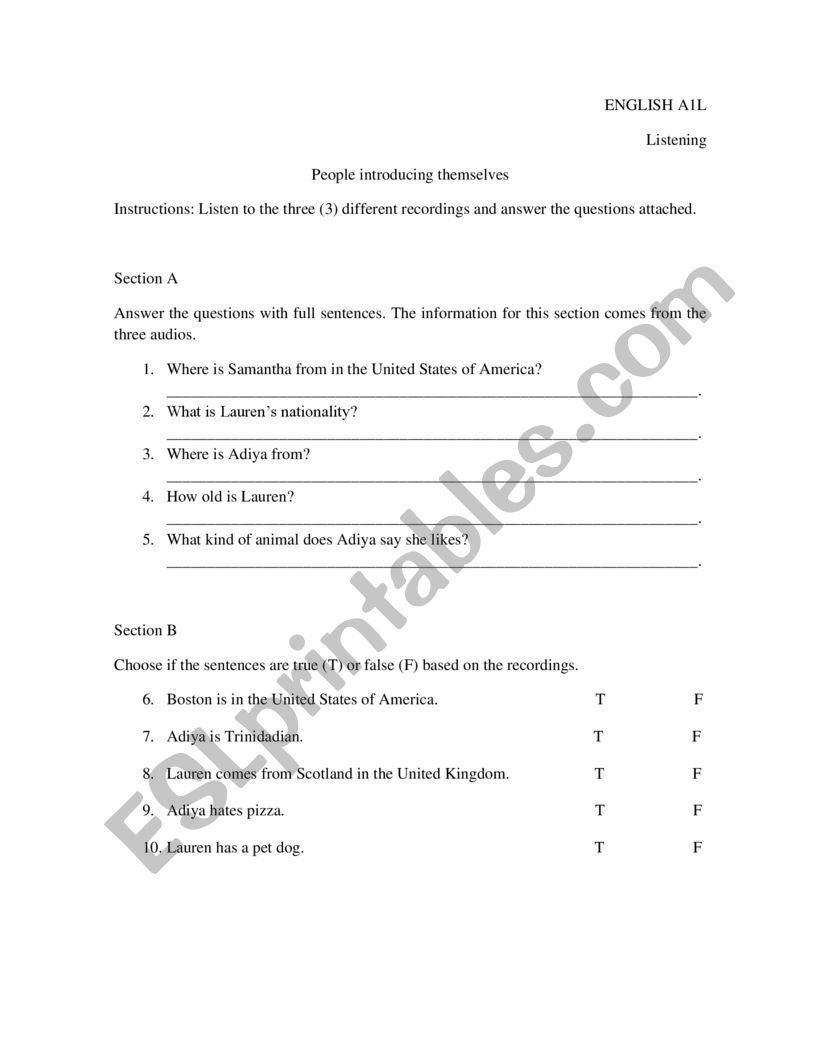 Nacionalities worksheet