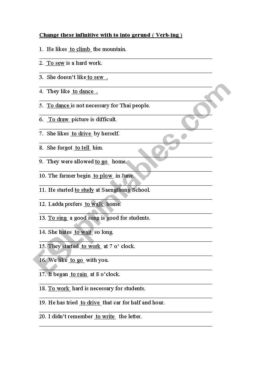 Gerund worksheet