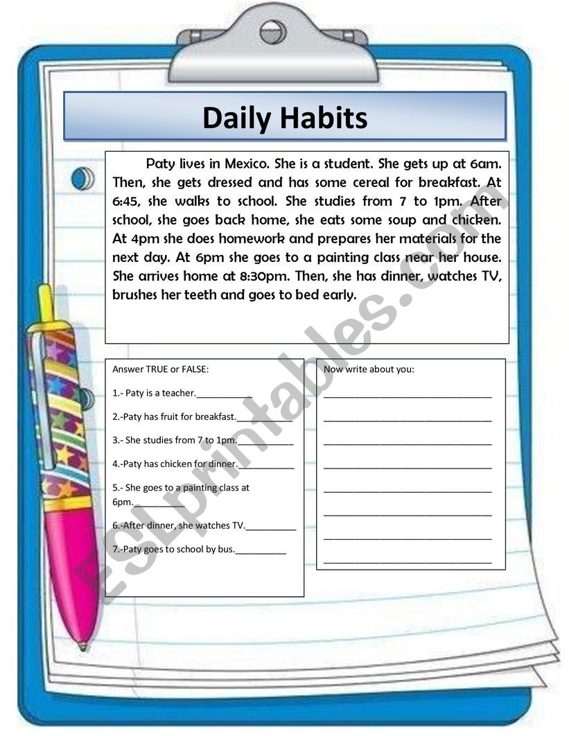 DAILY HABITS worksheet