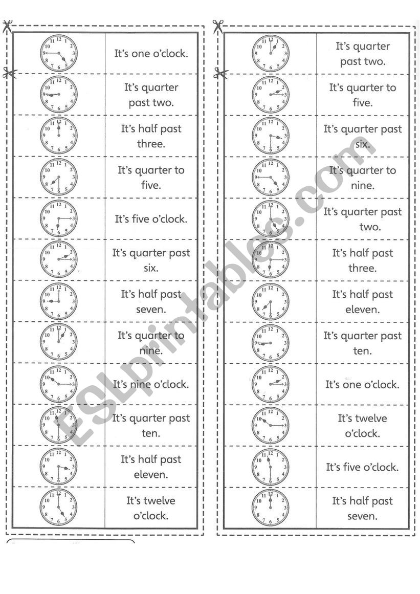 Domino telling the time worksheet