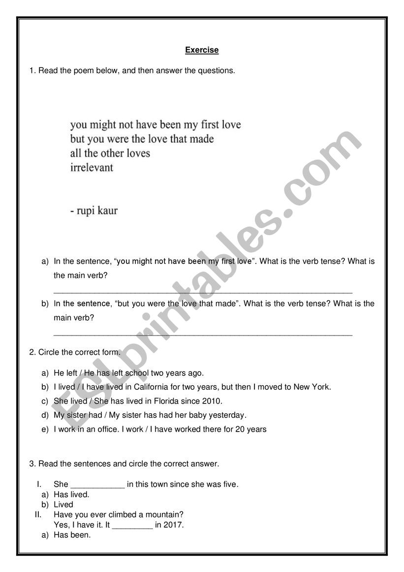 Present Perfect and Simple Past Exercise