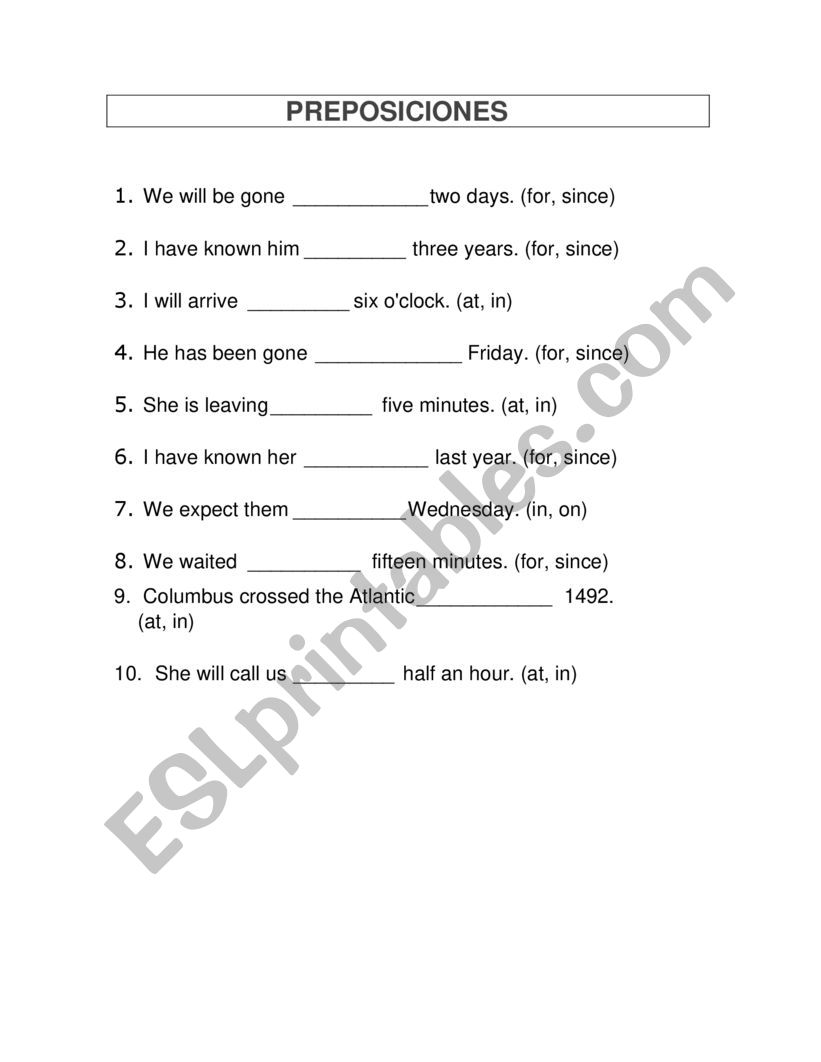 PREPOSITIONS worksheet