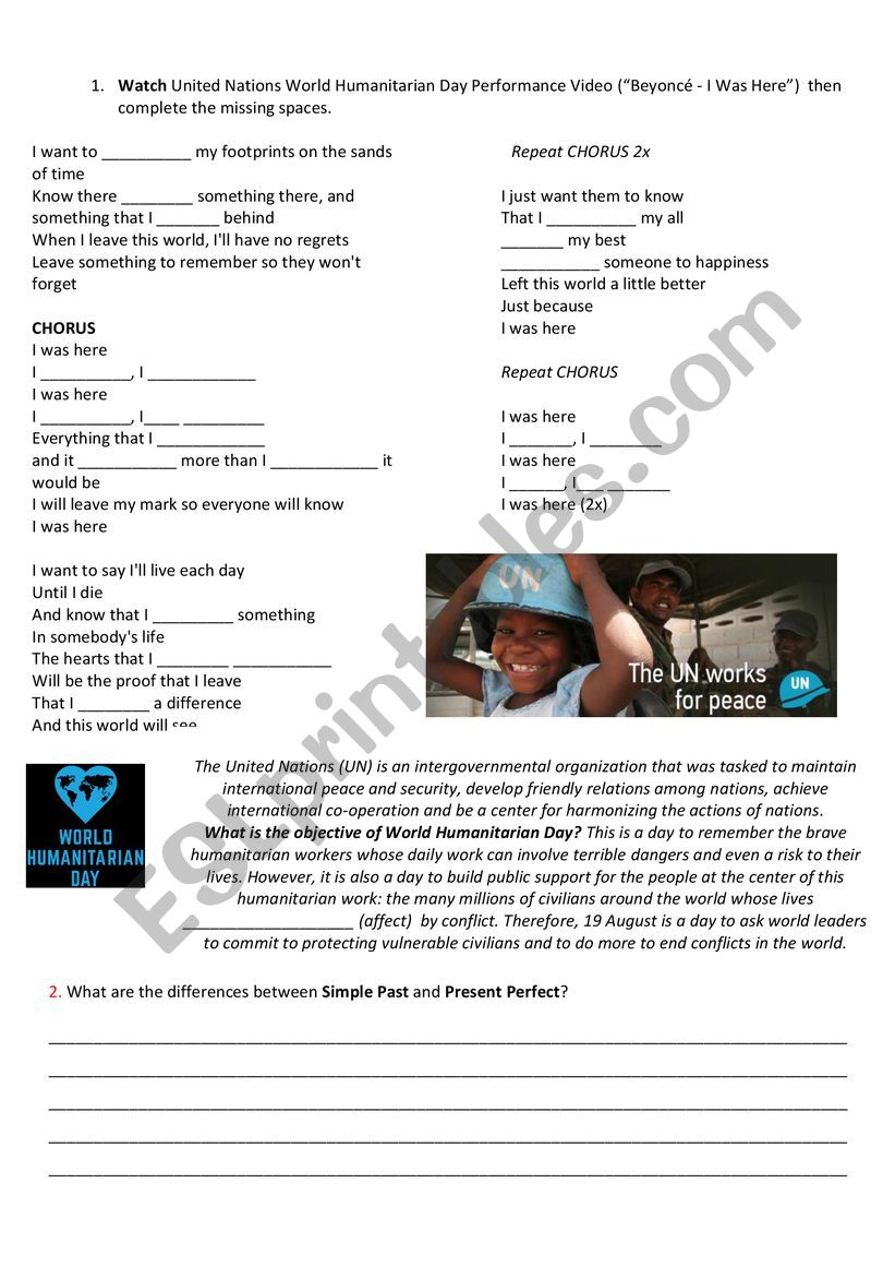 Song Beyonc - I Was Here worksheet