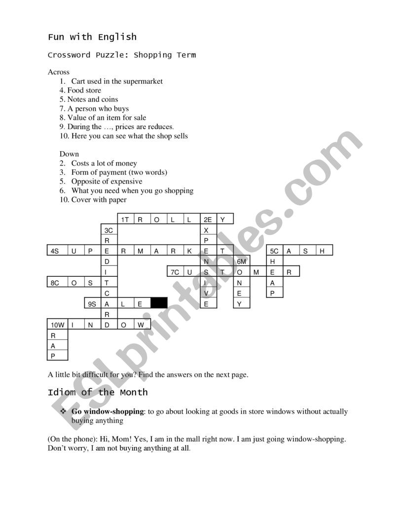 Cross Word worksheet