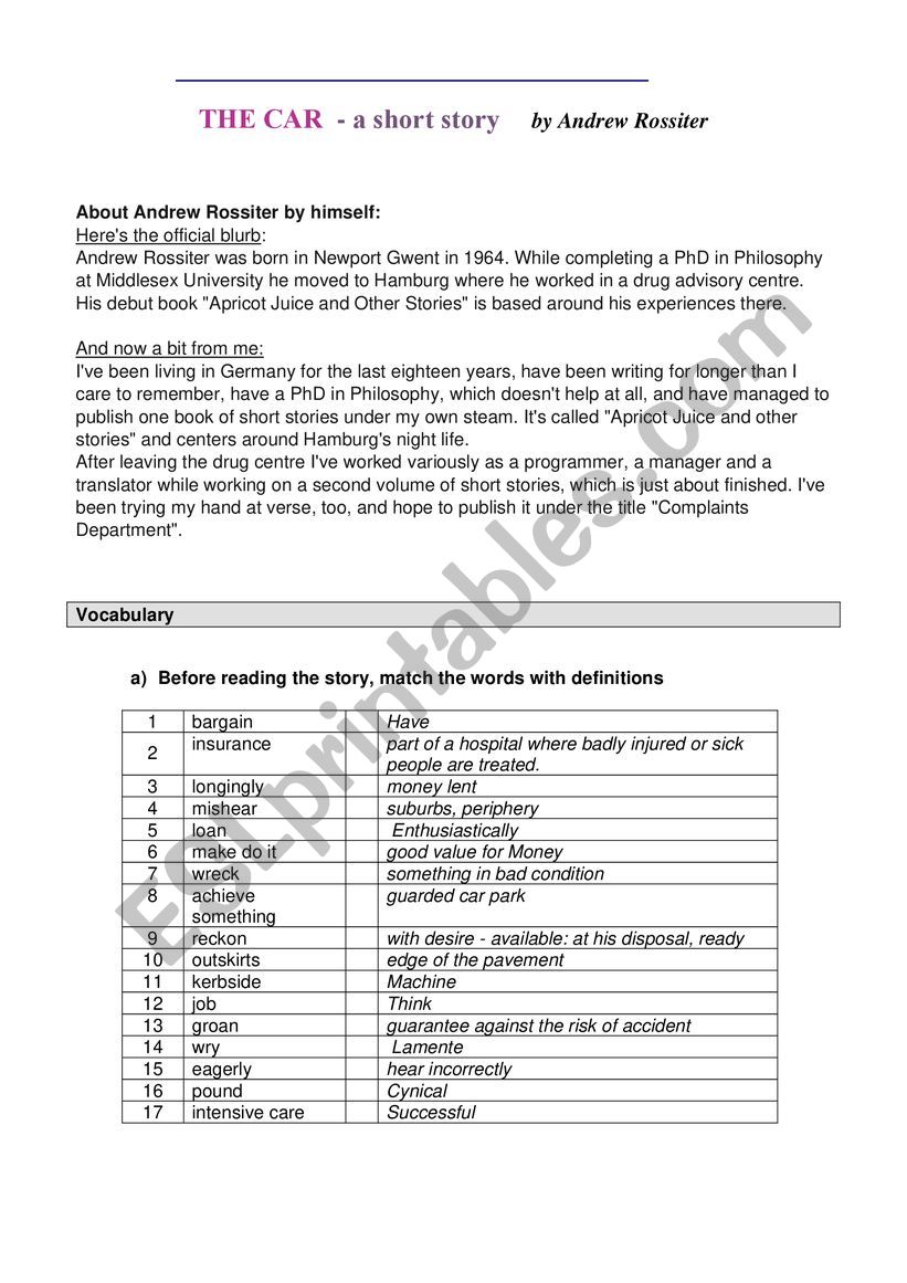 Scary story worksheet