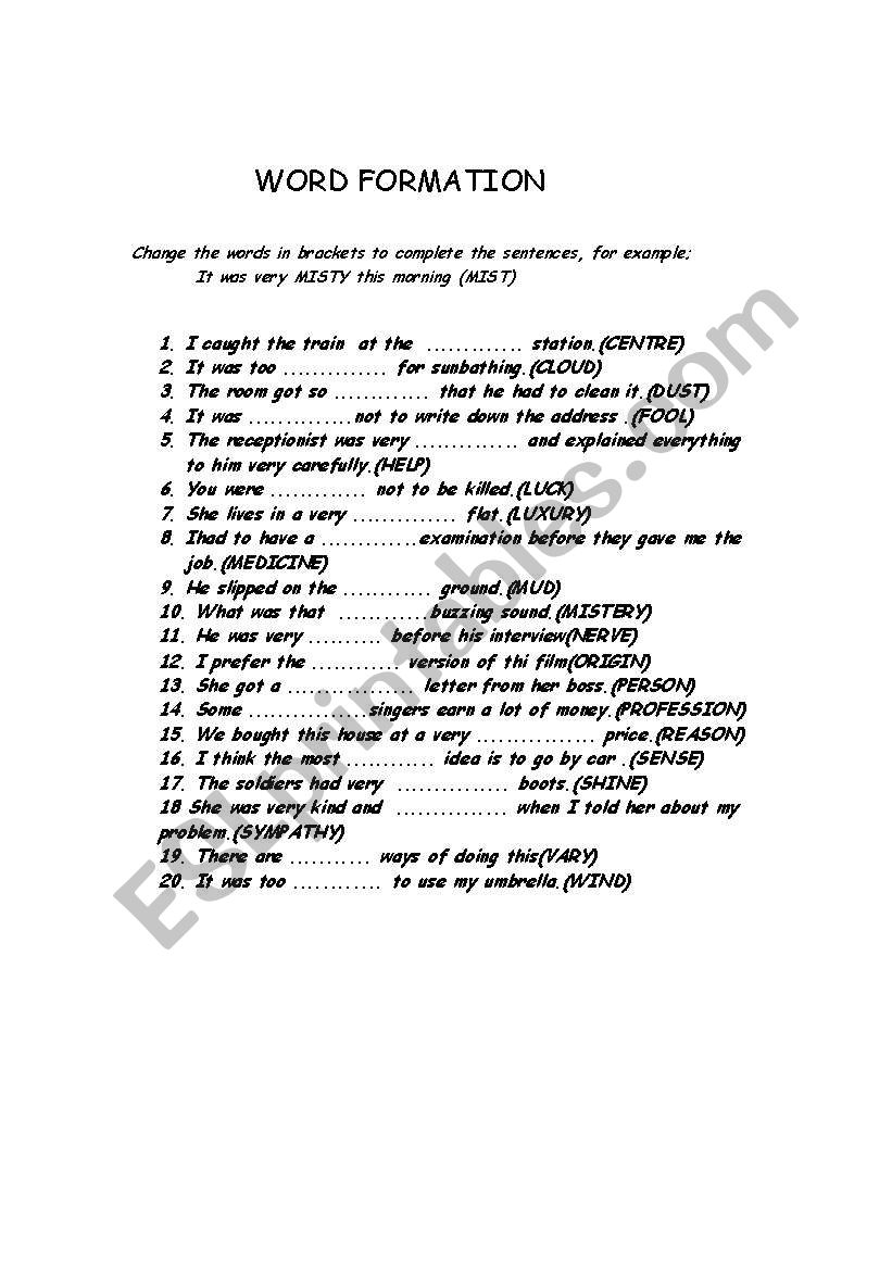 word formation exercise worksheet
