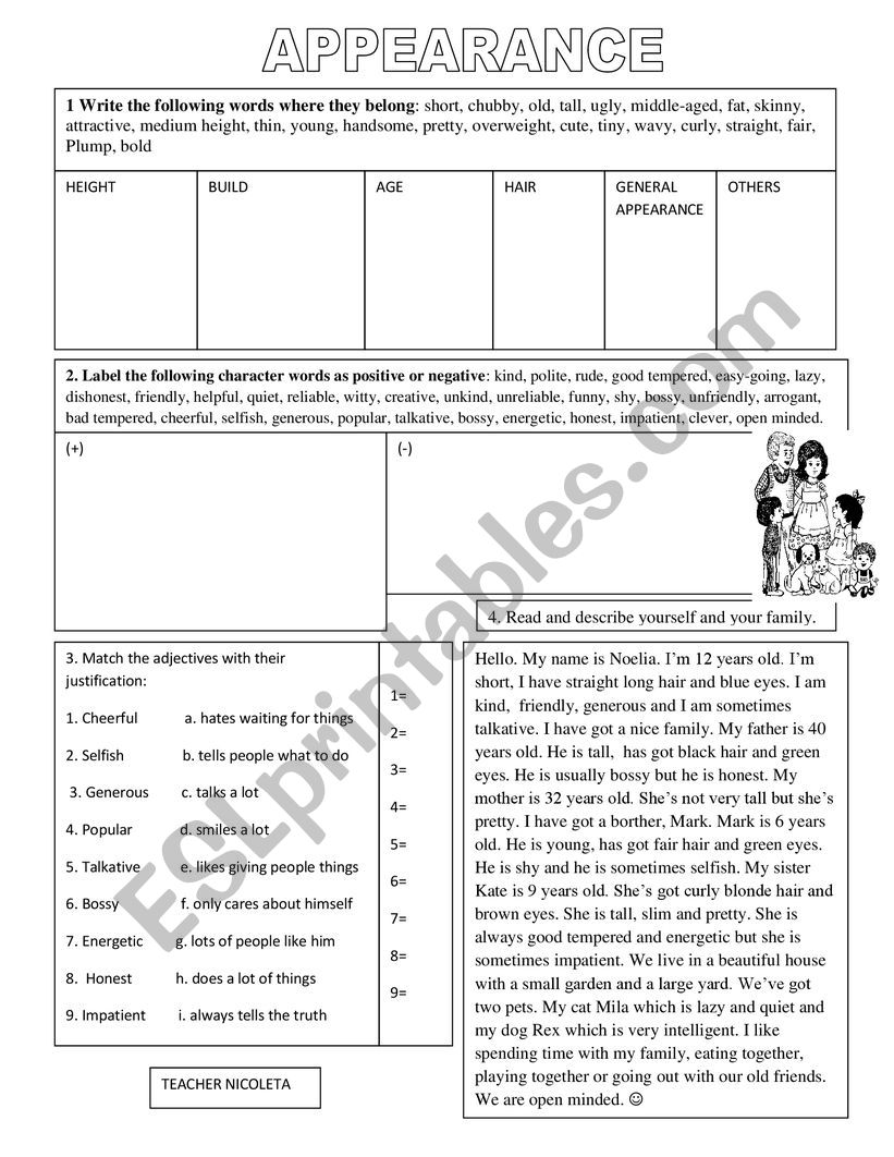 Appearance worksheet