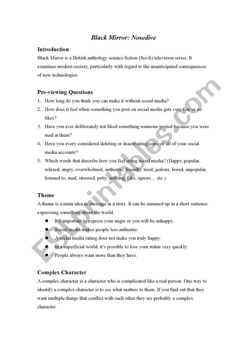 Black Mirror Nosedive worksheet