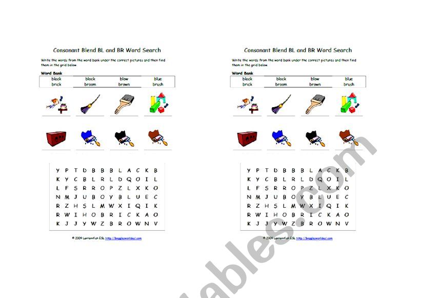 Br Bl Blends worksheet