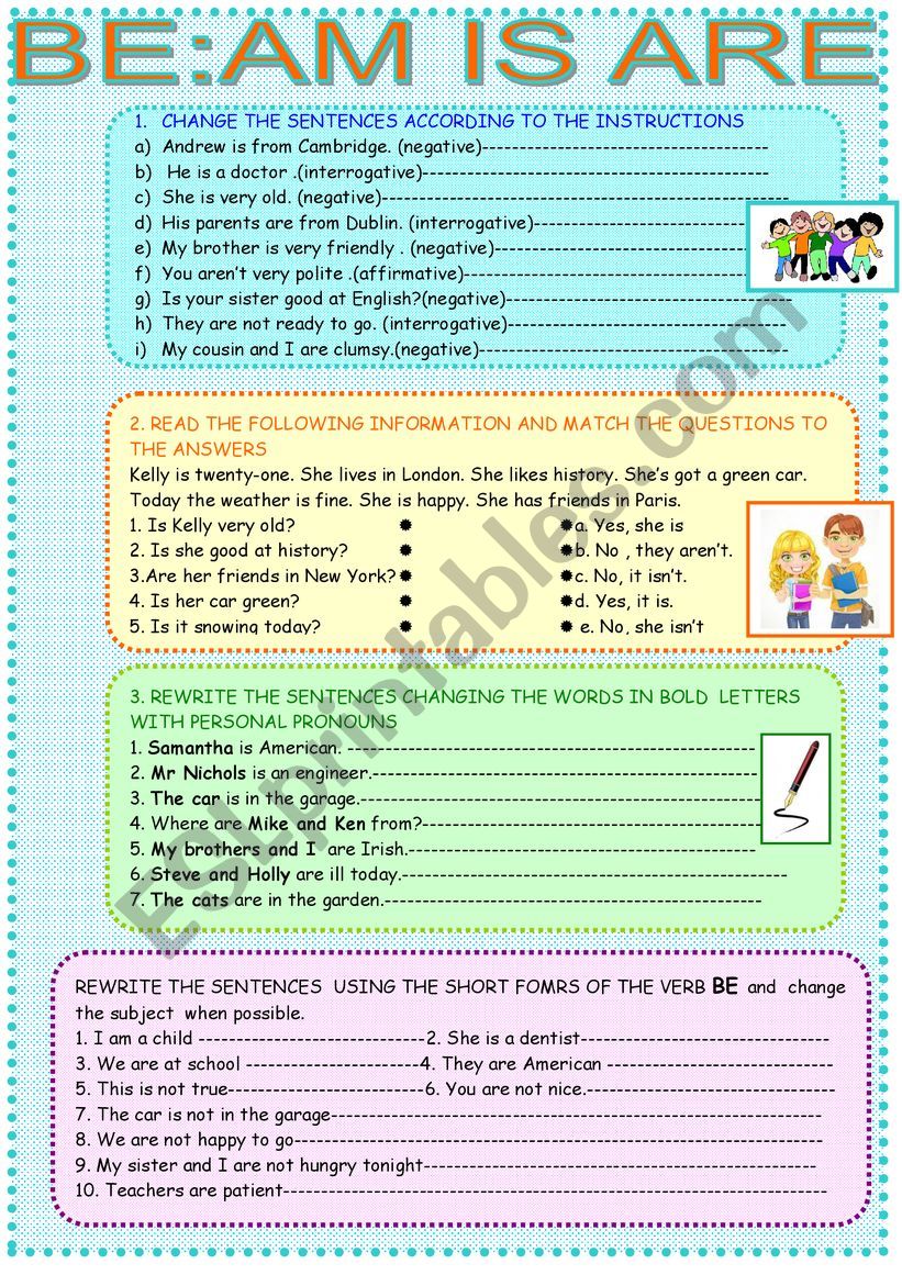 to be am is are drills worksheet