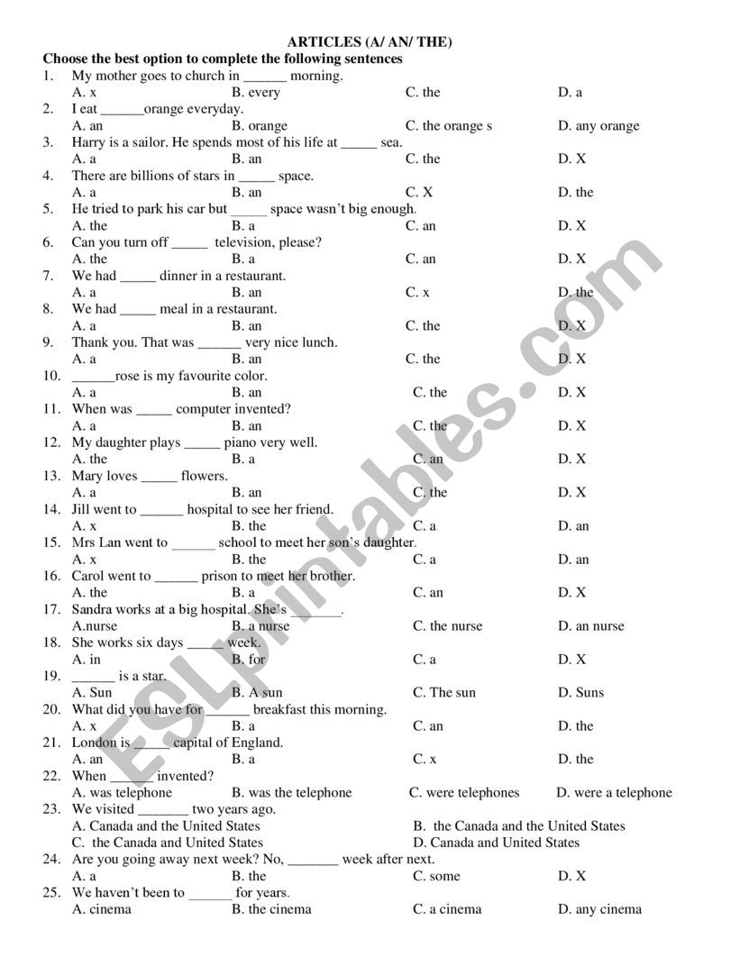 article worksheet