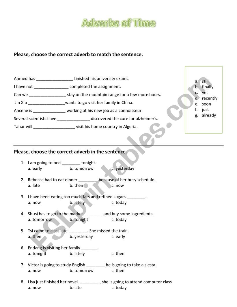 adverbs of frecuency worksheet