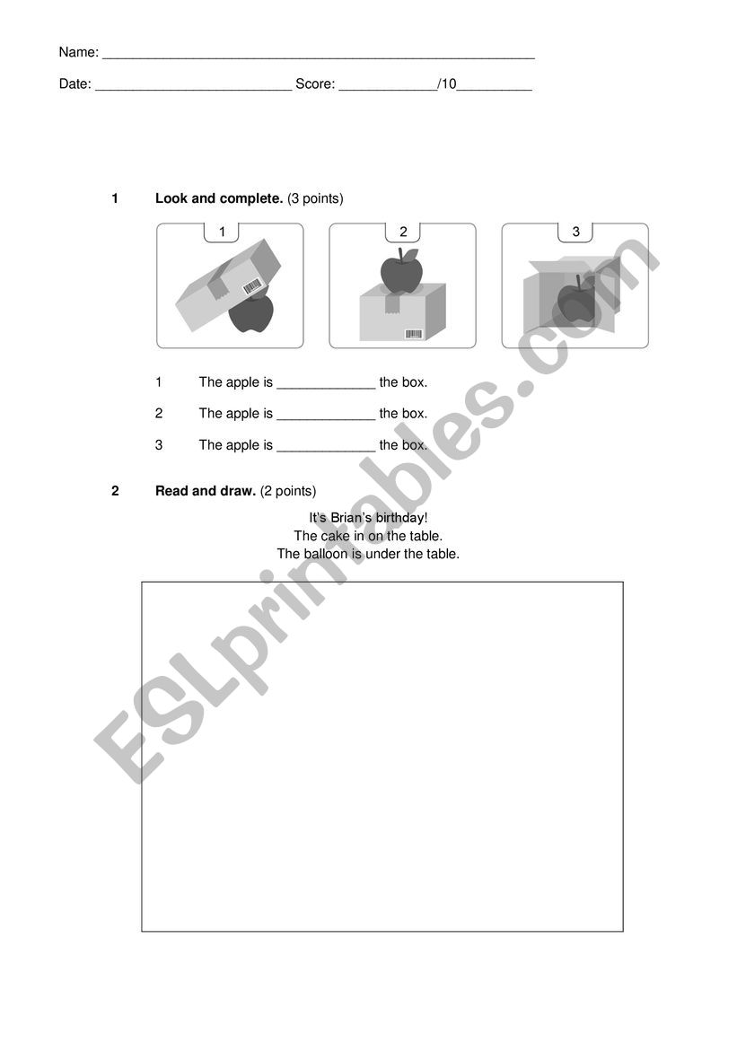 Prepositions on in under worksheet