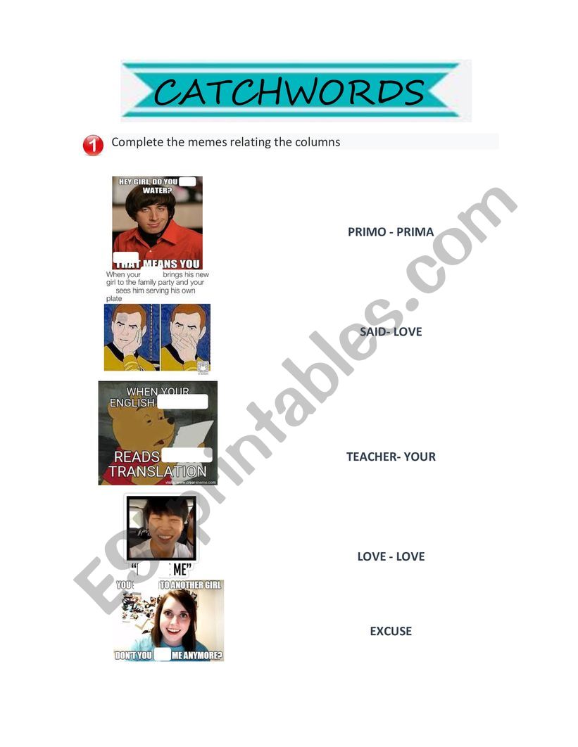 Catchwords worksheet