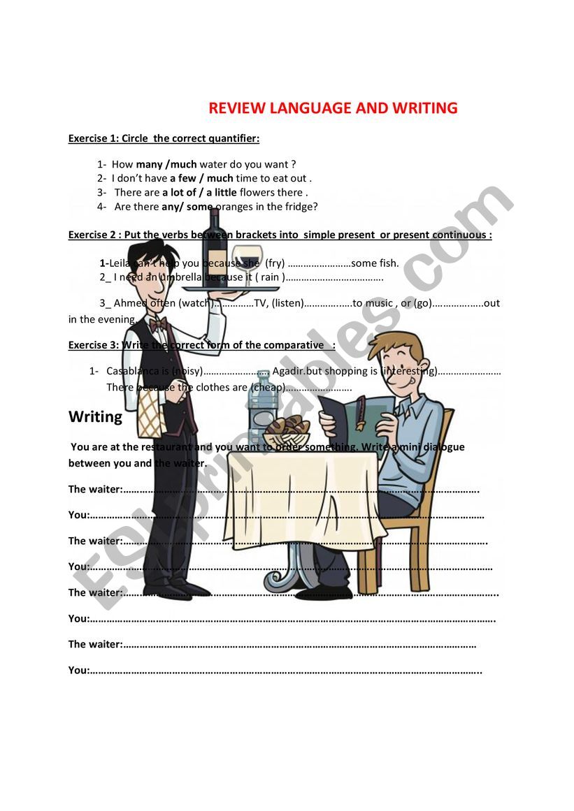 review language and writing worksheet