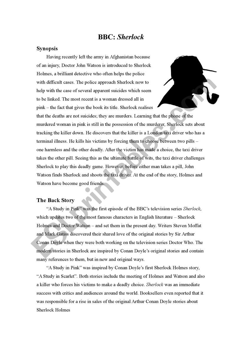 Sherlock TV Show Netflix BBC worksheet