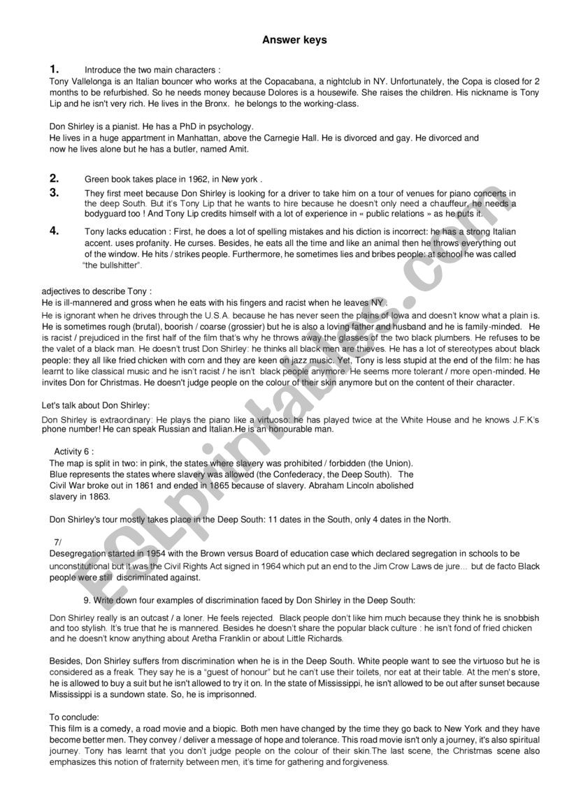 Green Book A Study Of The Movie Esl Worksheet By Cherbert78