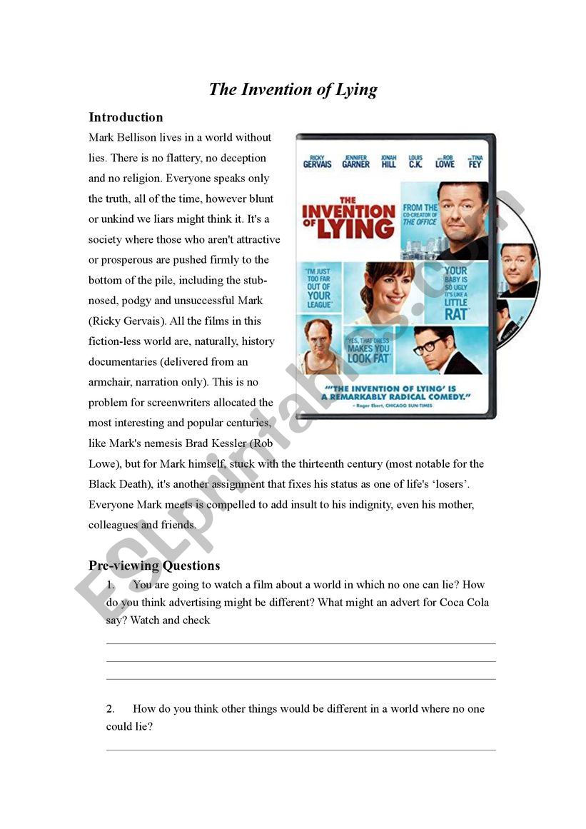 The Invention of Lying (Film) worksheet