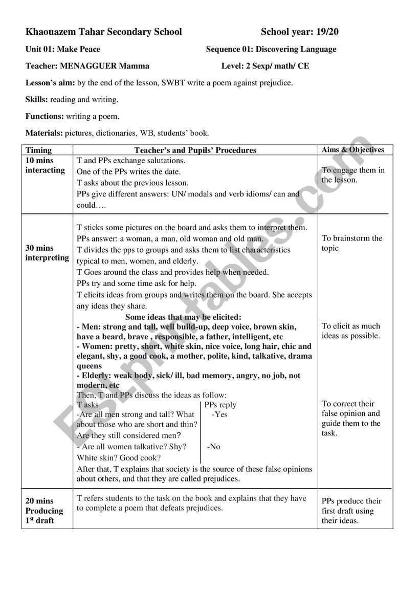 lesson plan: Write it right worksheet