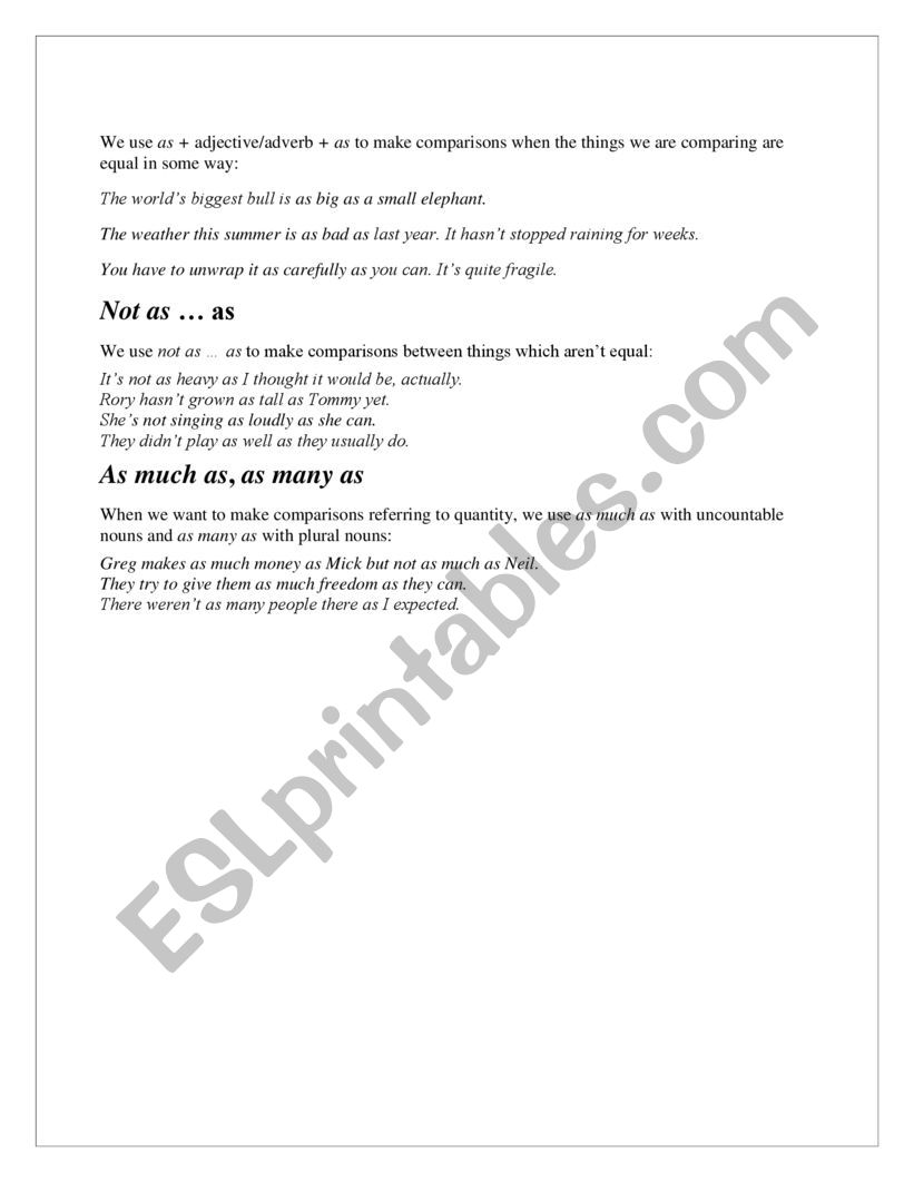 comparison of equality worksheet