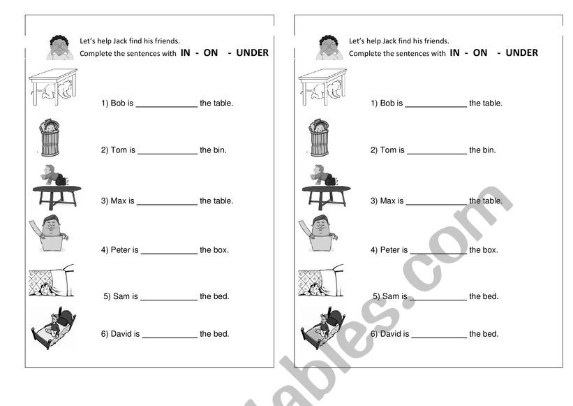 Prepositions (in-on-under) worksheet