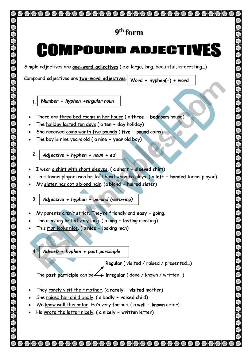 compound adjectives worksheet