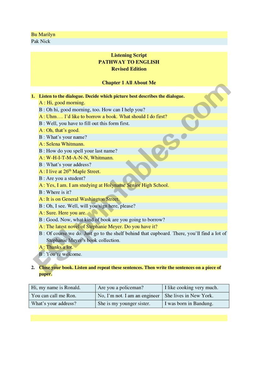 listening worksheet