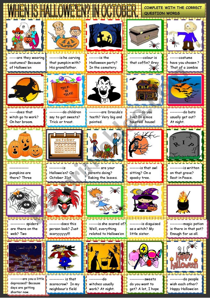 Halloween; question words worksheet