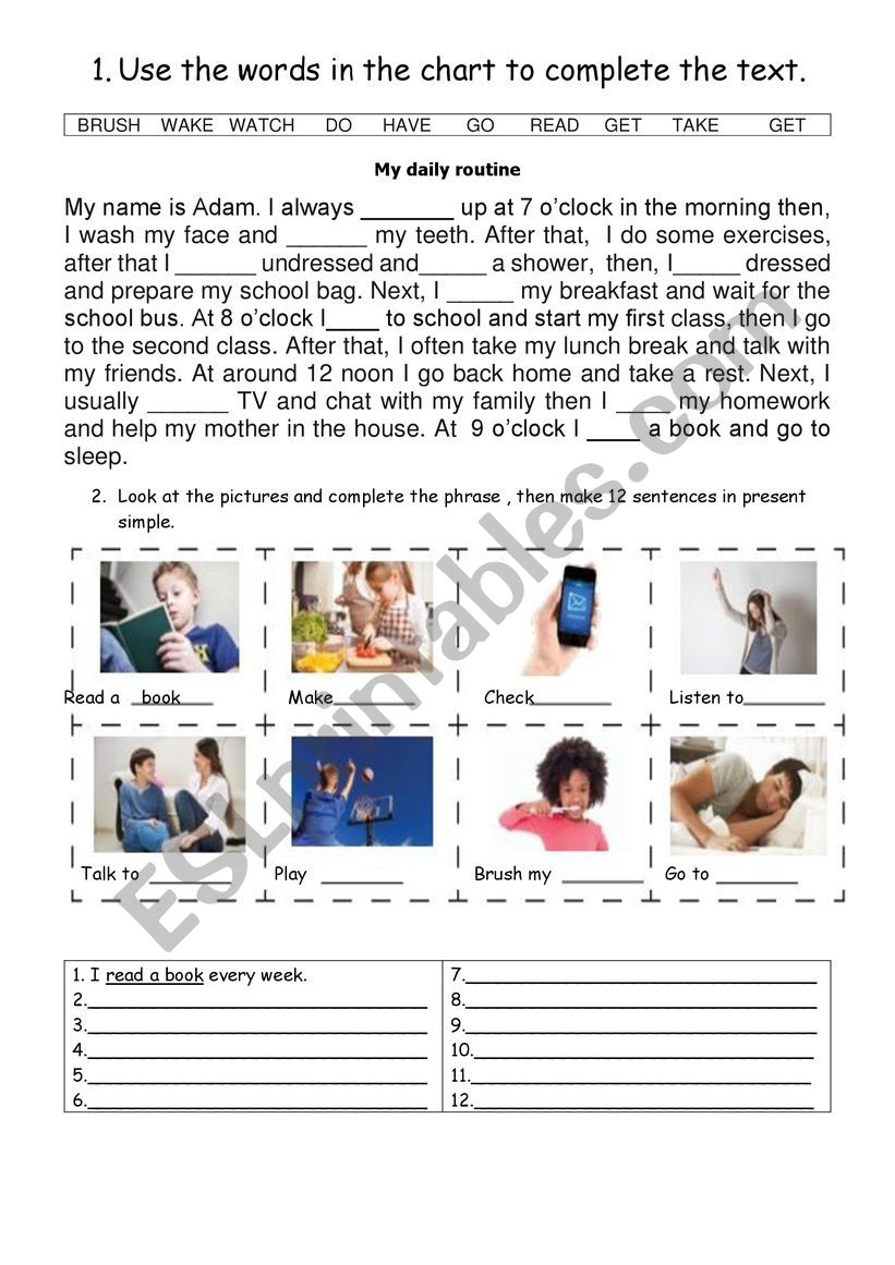 Daily routines worksheet 1 worksheet