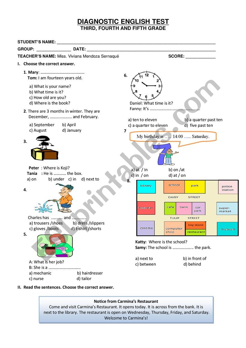 test worksheet