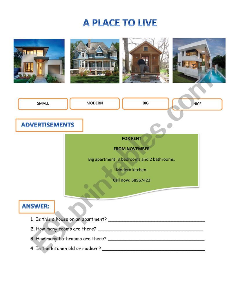A place to live worksheet
