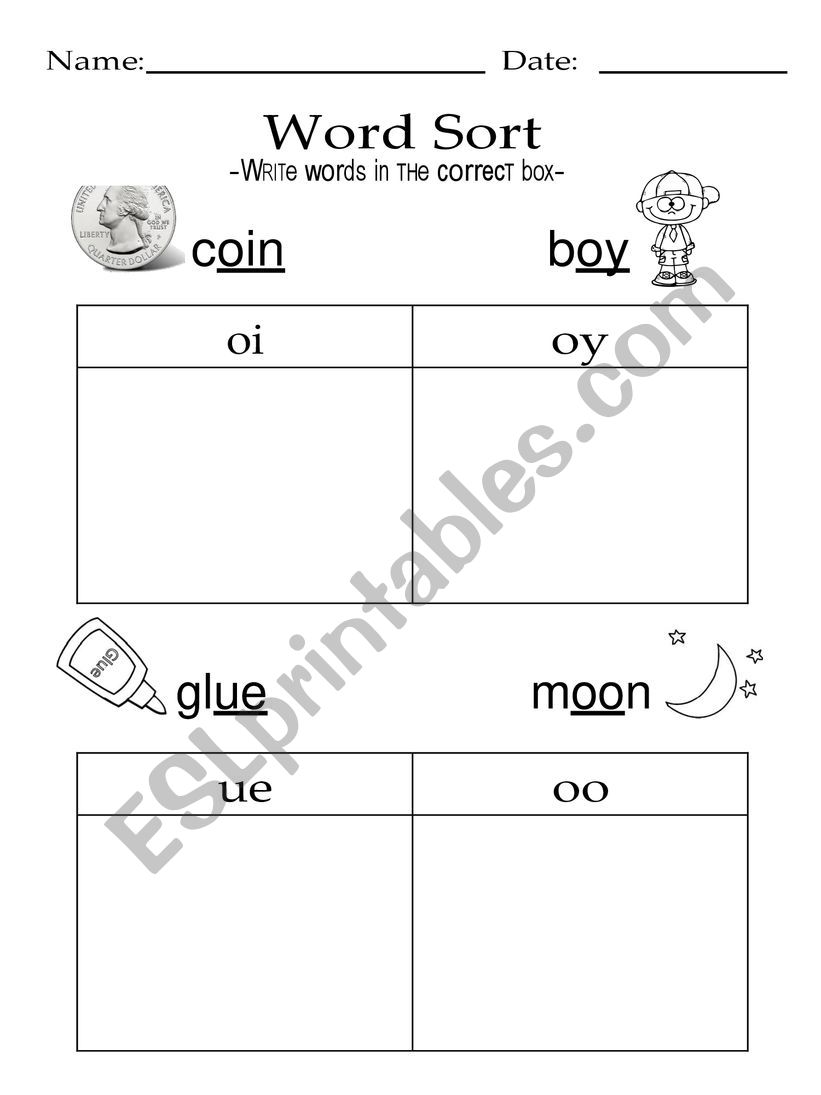 Word Sort worksheet