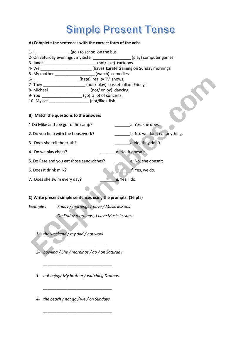 simple present worksheet - ESL worksheet by hande2hande