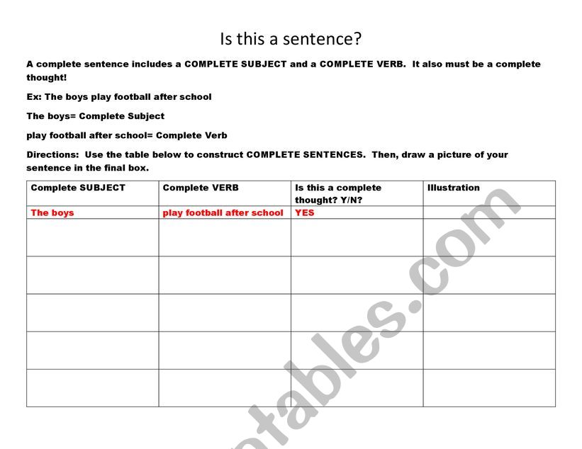 Is this a Sentence? worksheet