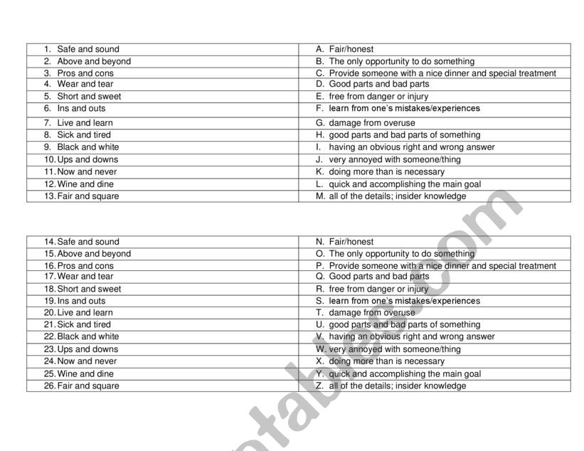 Idiomatic Pairs worksheet