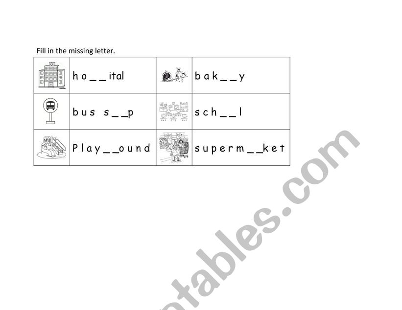 Fill in the missing letter worksheet