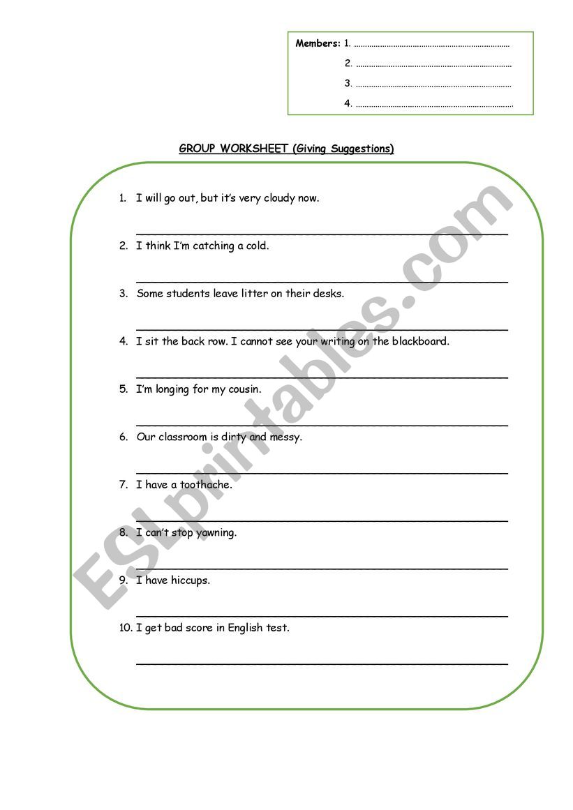 suggestion worksheet