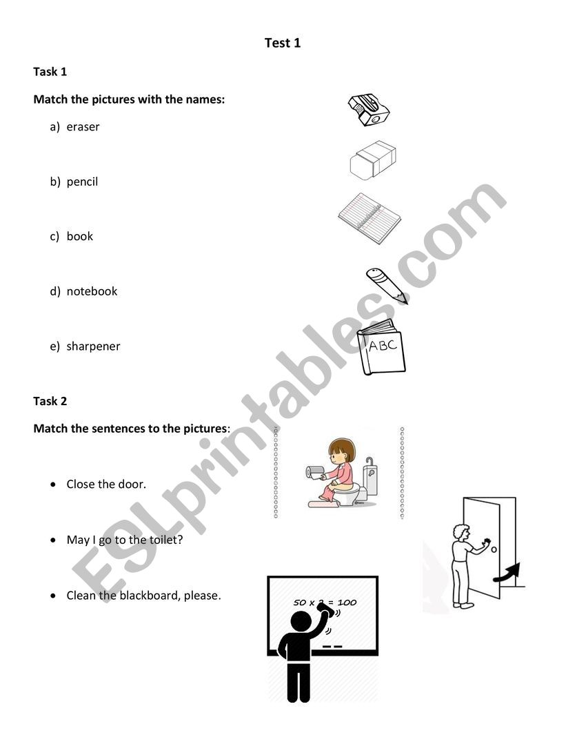 school supplies/classroom language & introducing myself test