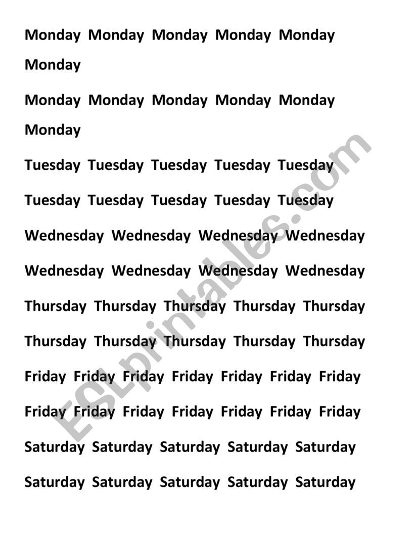 Trace days of the week worksheet