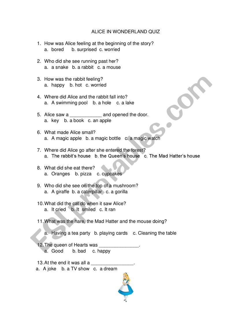 ALICE IN WONDERLAND worksheet