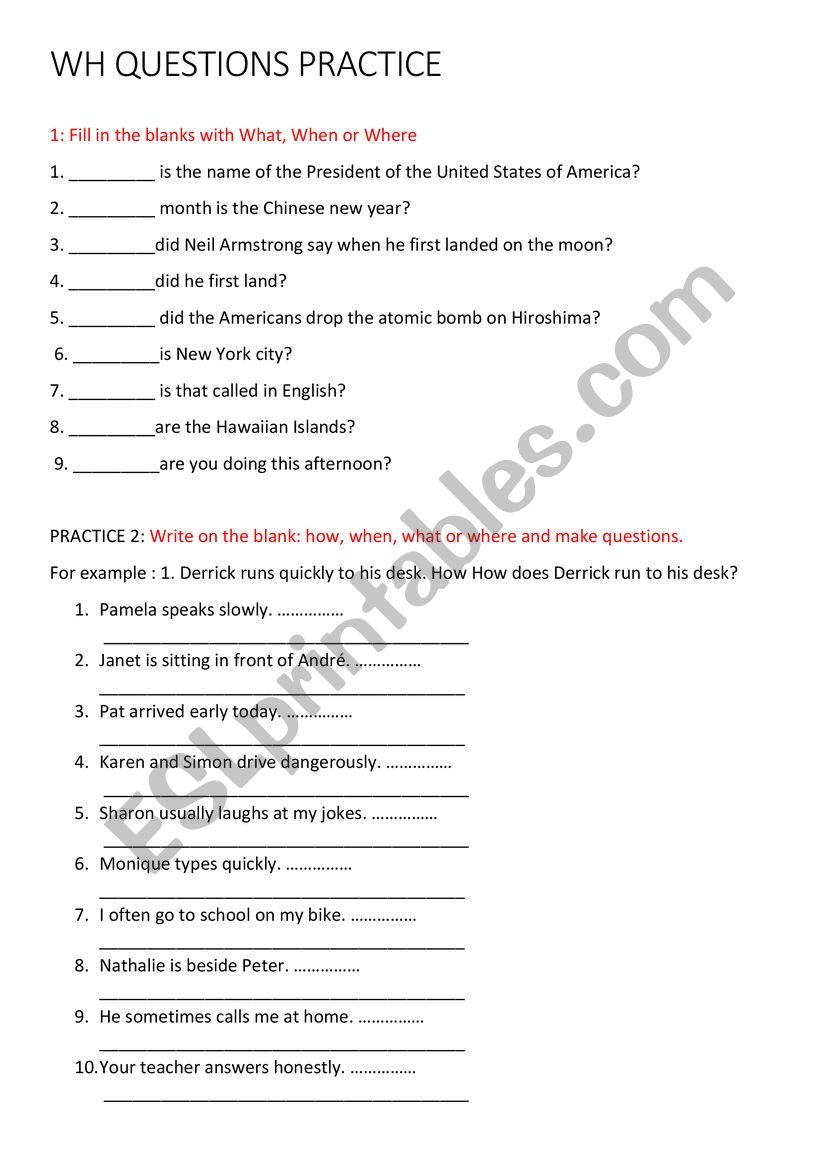 WH QUESTIONS  worksheet