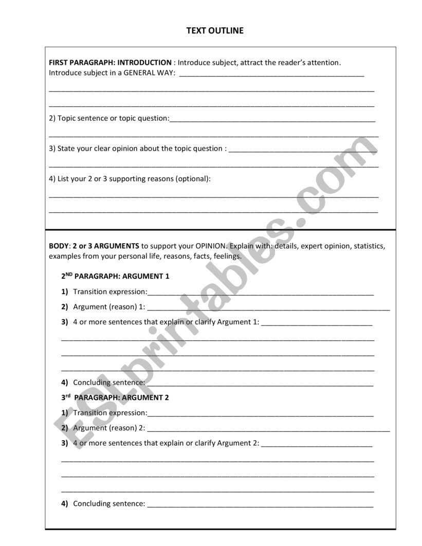 Text Outline worksheet