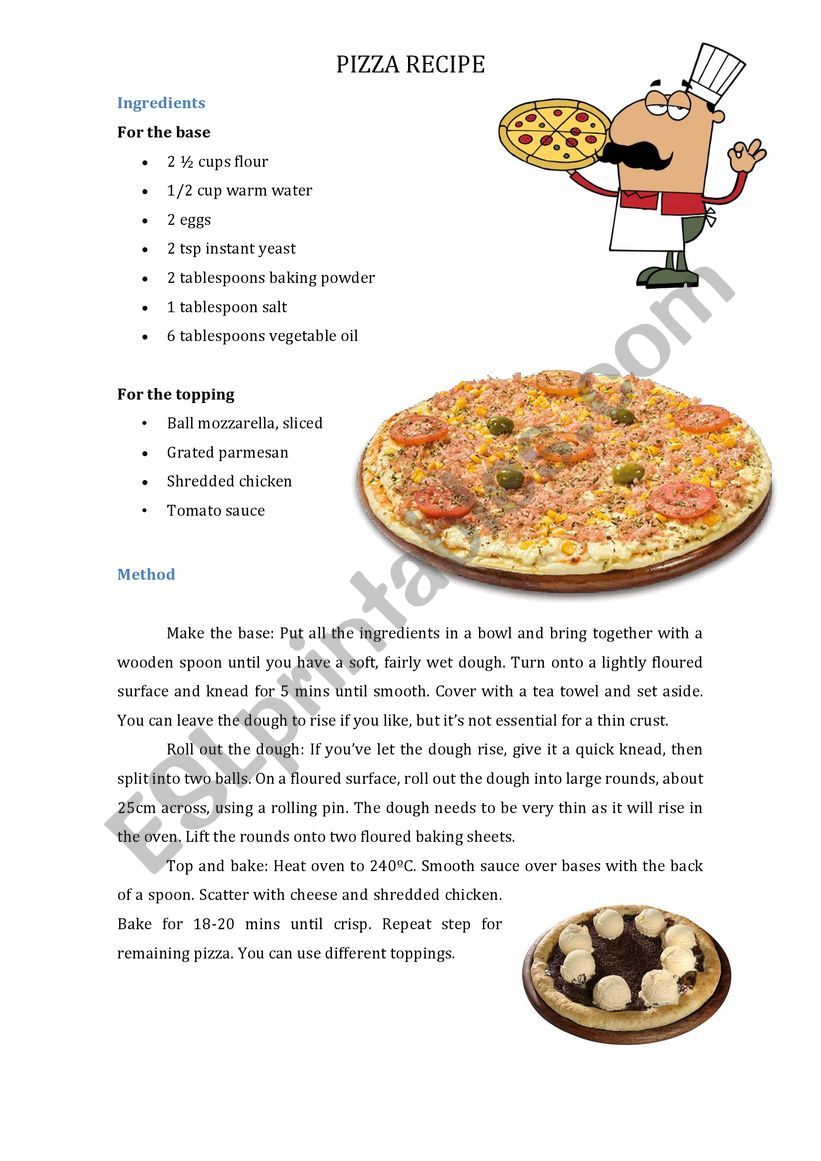 Pizza recipe worksheet