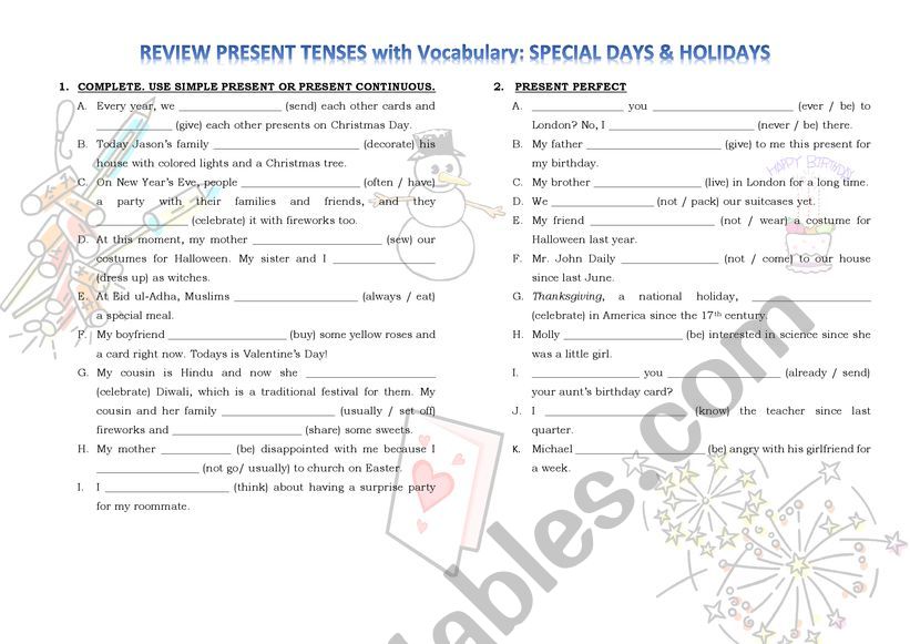 Present Tense Review: Holidays