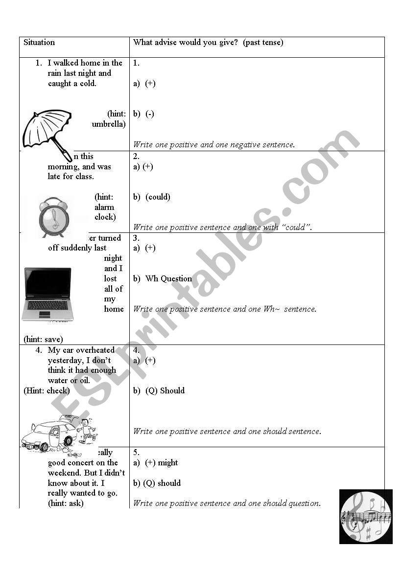 Advisability in the past worksheet